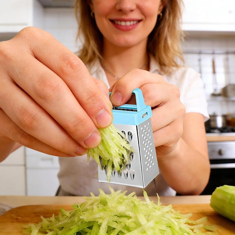 Multifunctional Mini Stainless Steel Cheese Grater Vegetable Slicer Set 6PCS Blue Green Red - Image 4